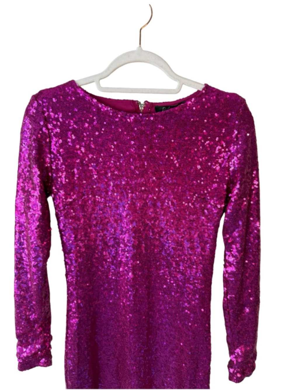 Revamped Fuchsia Sequin Long-Sleeve Mini Dress Size S Y2K Cocktail Party - Picture 11 of 14